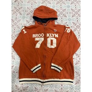 Vintage Xpress Brooklyn Rules Mens XL Full Zip Hoodie Orange Varsity Sweatshirt